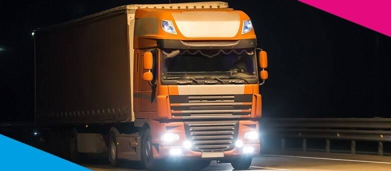 Large Goods Vehicle en route during night-time