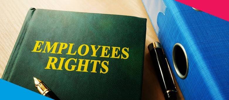 Your rights as a Warehouse Employee - A green book on the desk with "EMPLOYEES RIGHTS" printed on the front